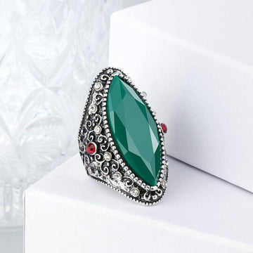 New Geometric Green White Rhinestones Vintage Jewellery Silver Color Antique Ring - The Jewellery Supermarket